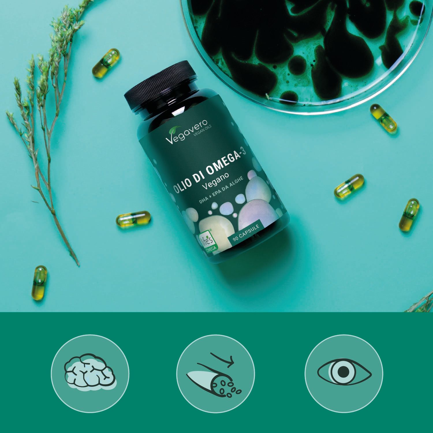 Capsule Veggavero Omega-3, vegane, 90 pezzi