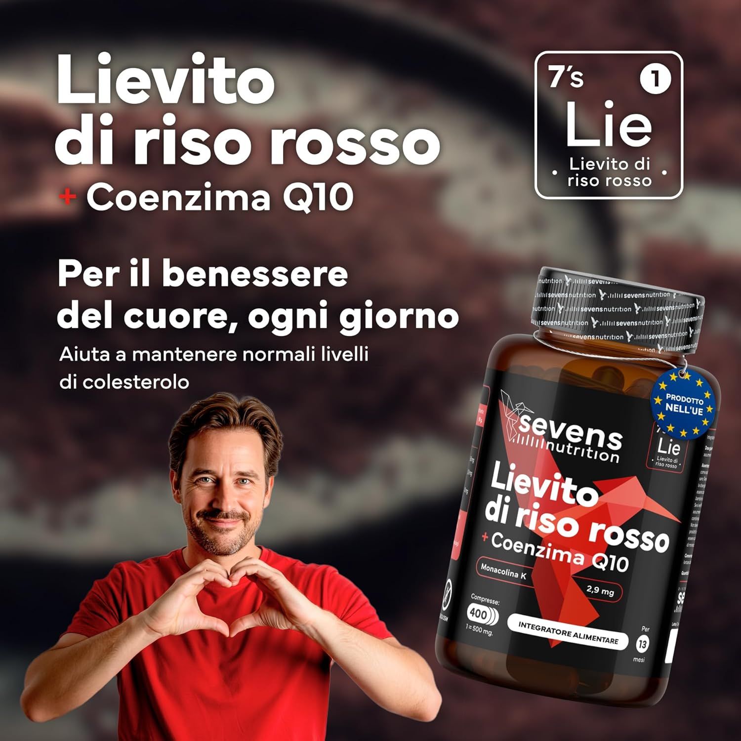 SEVENS NUTRITION Lievito di riso rosso + Coenzima Q10 per il benessere del cuore.