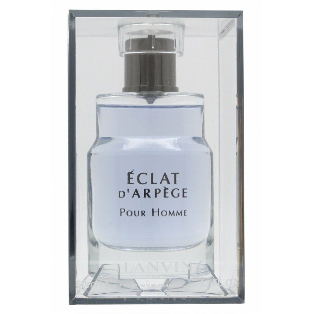 Spray Eau de Toilette in confezione trasparente. Scritta: ÉCLAT D'ARPÈGE Pour Homme. Tappo nero.