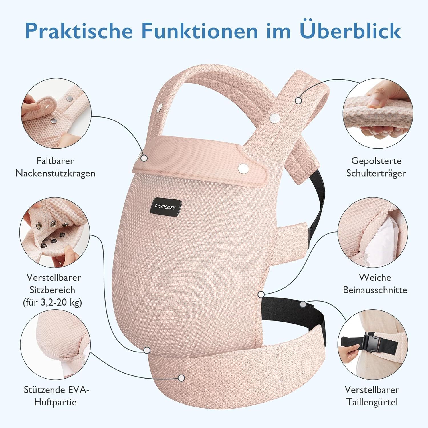 Momcozy Marsupio per Bambini Leggero e Traspirante Rosa