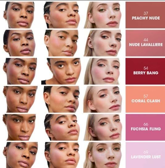 Volti con Yves Saint Laurent Make Me Blush Fard liquido. Colori: 37 Peachy Nude, 44 Nude Lavalliere, 54 Berry Bang, 57 Coral Clash, 66 Fuchsia Fling, 69 Lavender Lust.