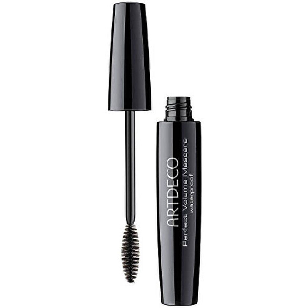 Custodia per mascara nera aperta con spazzola. Scritta: ARTDECO Perfect Volume Mascara waterproof.
