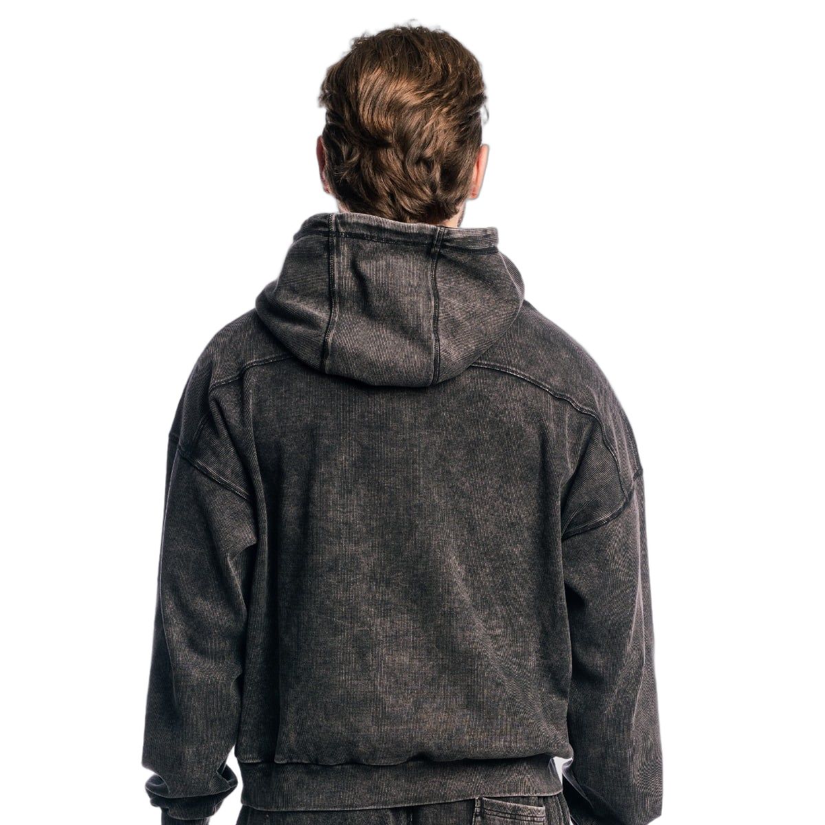 GymBeam Felpa uomo oversize con cappuccio e tasca Aura Washed Black