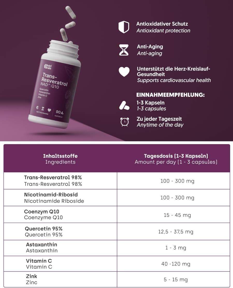 NUTRIBRAIN Trans-Resveratrolo, NAD⁺, Coenzima Q10 Capsula