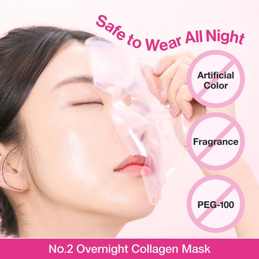 Donna che applica la maschera idrogel collagene notte Nr.2 Rose PDRN di NUMBUZIN; priva di coloranti artificiali.
