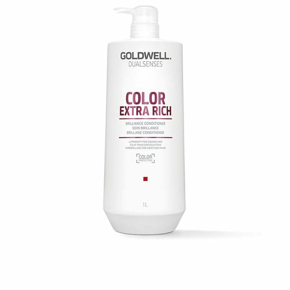 Goldwell Dualsenses Color Extra Rich Conditioner. Flacone bianco con dosatore. Scritta rosa: COLOR EXTRA RICH. 1L.