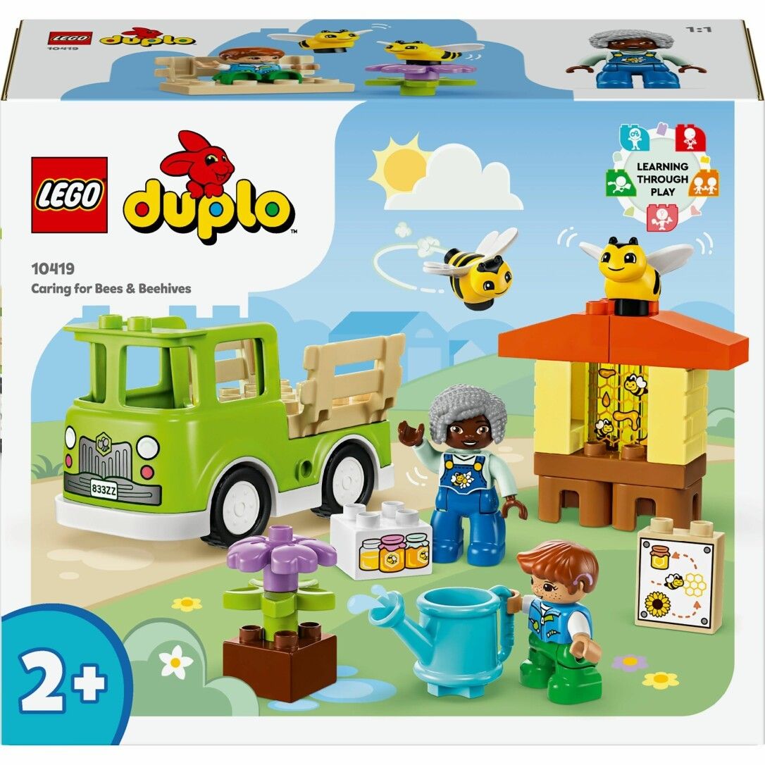 Set LEGO DUPLO. Include camion verde, personaggi, alveare, fiori, annaffiatoio e api. Età: 2+.