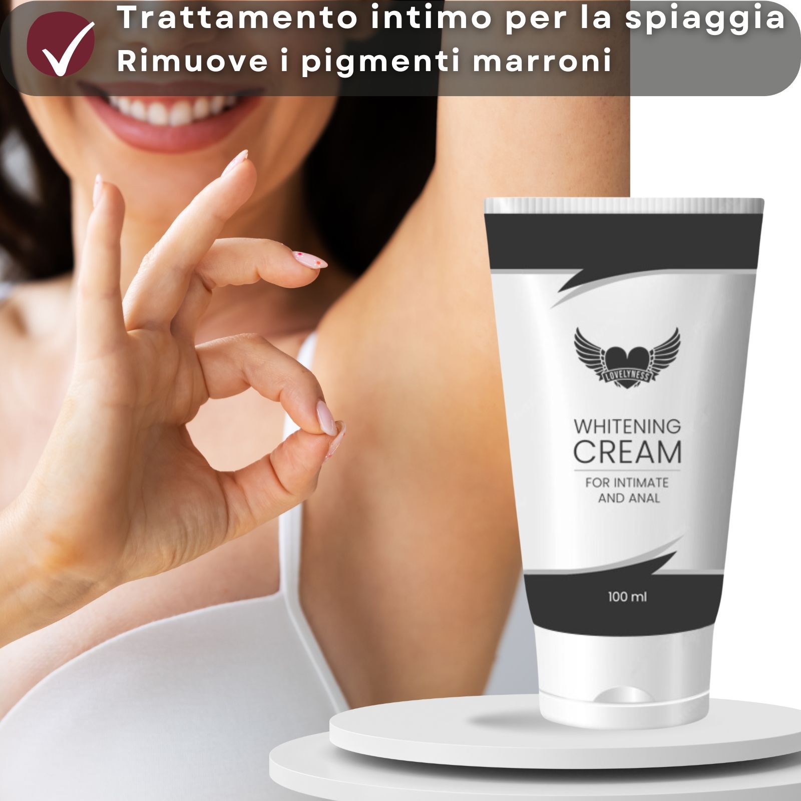 Polvere depilatoria intima. Testo: Intimate Hair Removal. Confezione nera. Coppia. Nuovo.