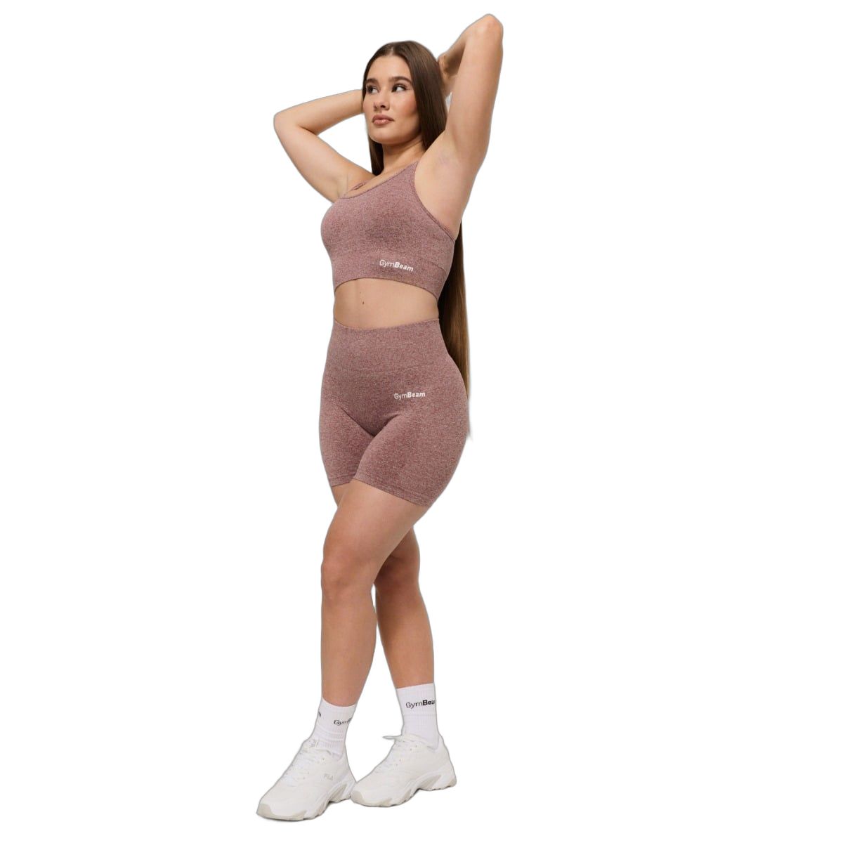GymBeam Pantaloncini donna FLO Mauve vita alta slim con elastico senza tasche