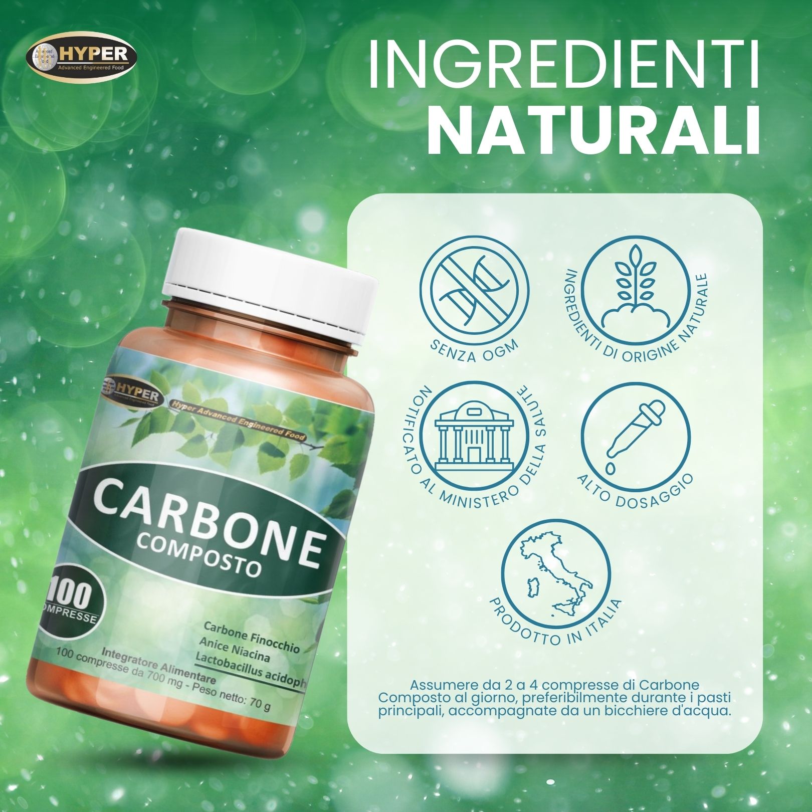 HYPER Carbone Composto - Sollievo Gonfiore e Benessere Digestivo