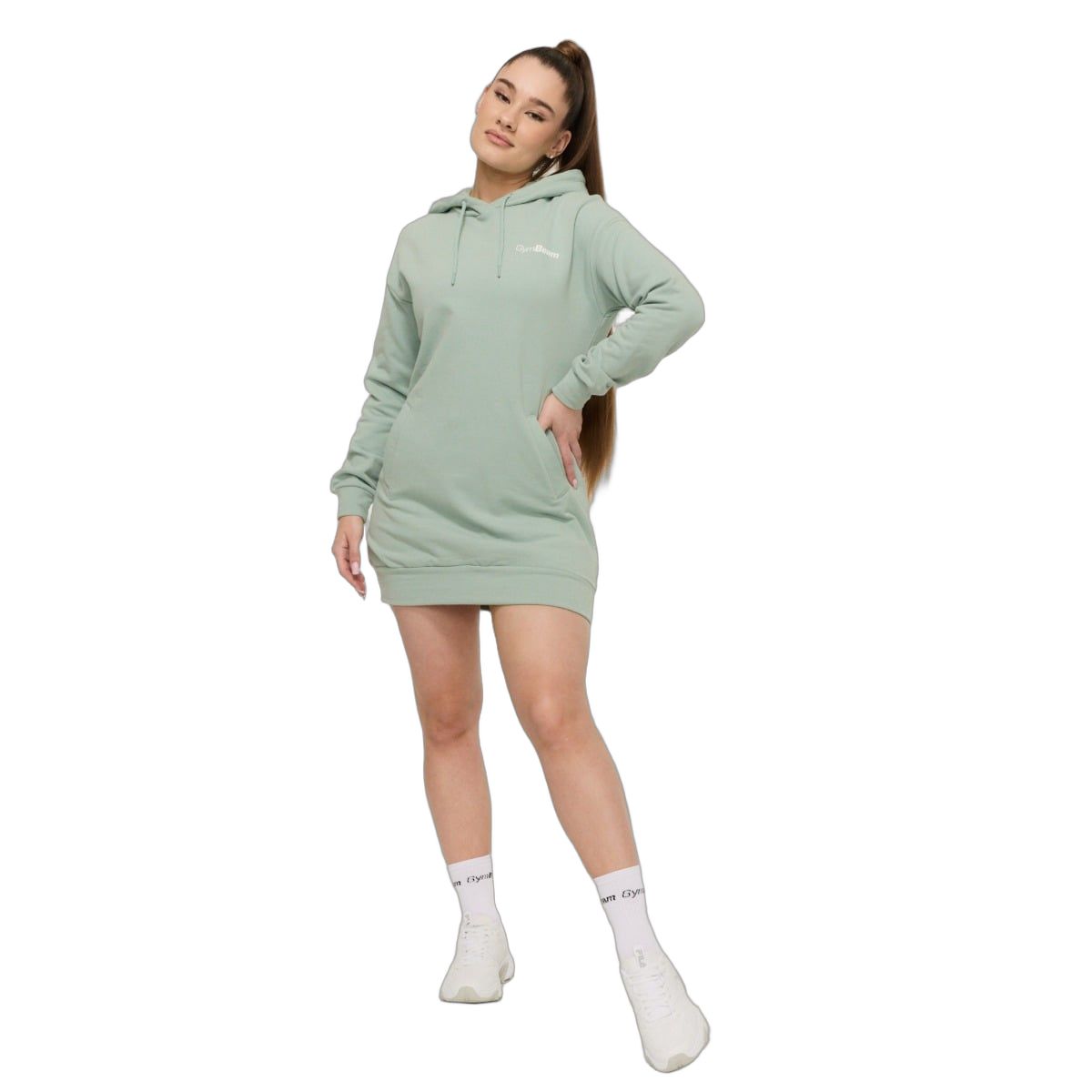 GymBeam Felpa lunga donna con cappuccio regular Limitless Eucalypt
