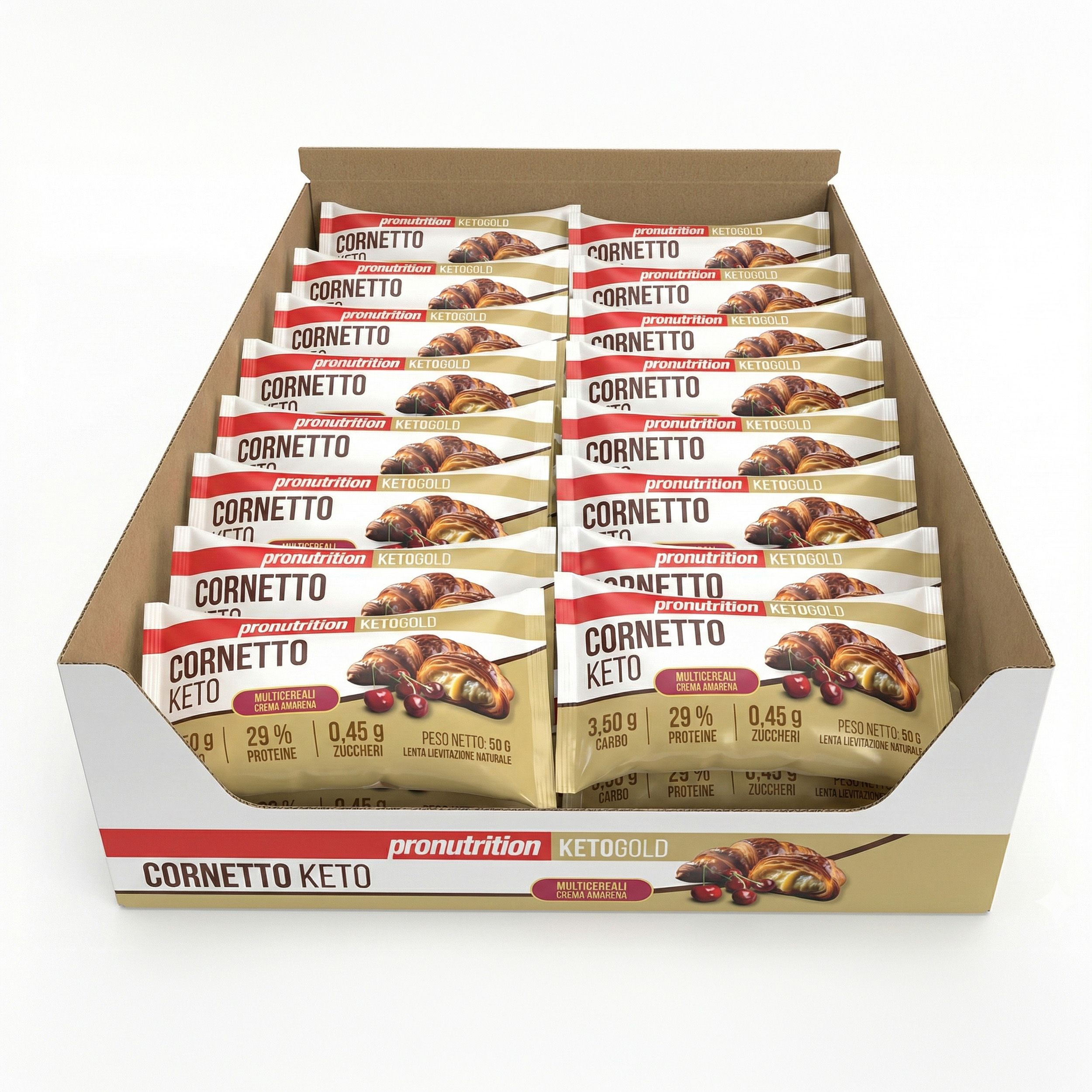 Pronutrition Cornetto keto - Crema e amarena - 35 pezzi da 50 gr - Senza zuccheri aggiunti