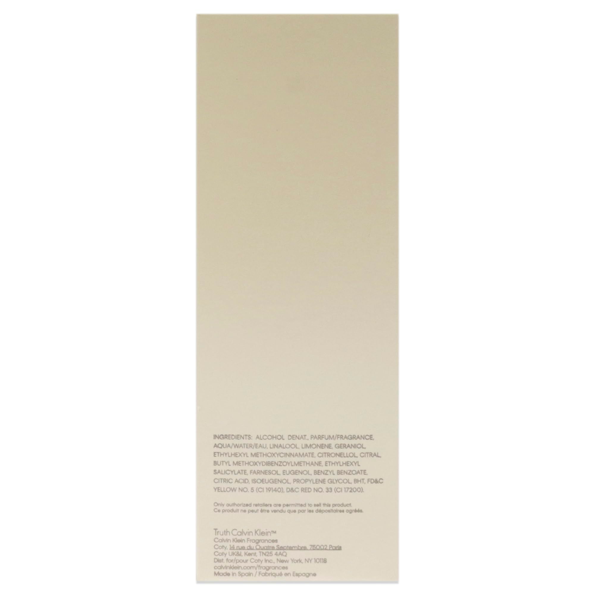 Retro della confezione. Testo con ingredienti e informazioni del produttore. Sfondo beige.