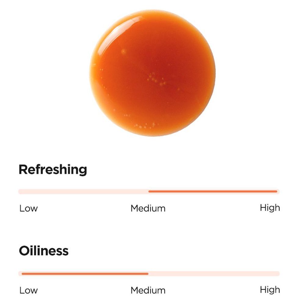 Goccia di siero circolare. Grafico con scale per rinfrescante e untuosità. ISNTREE Green Tea Fresh Serum.