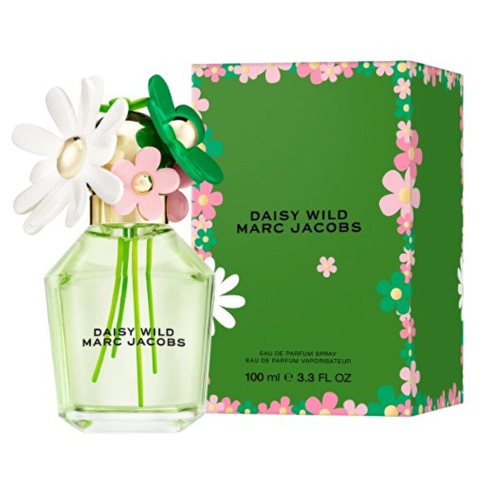 Flacone Marc Jacobs Daisy Wild Eau de Parfum con tappo floreale e scatola.