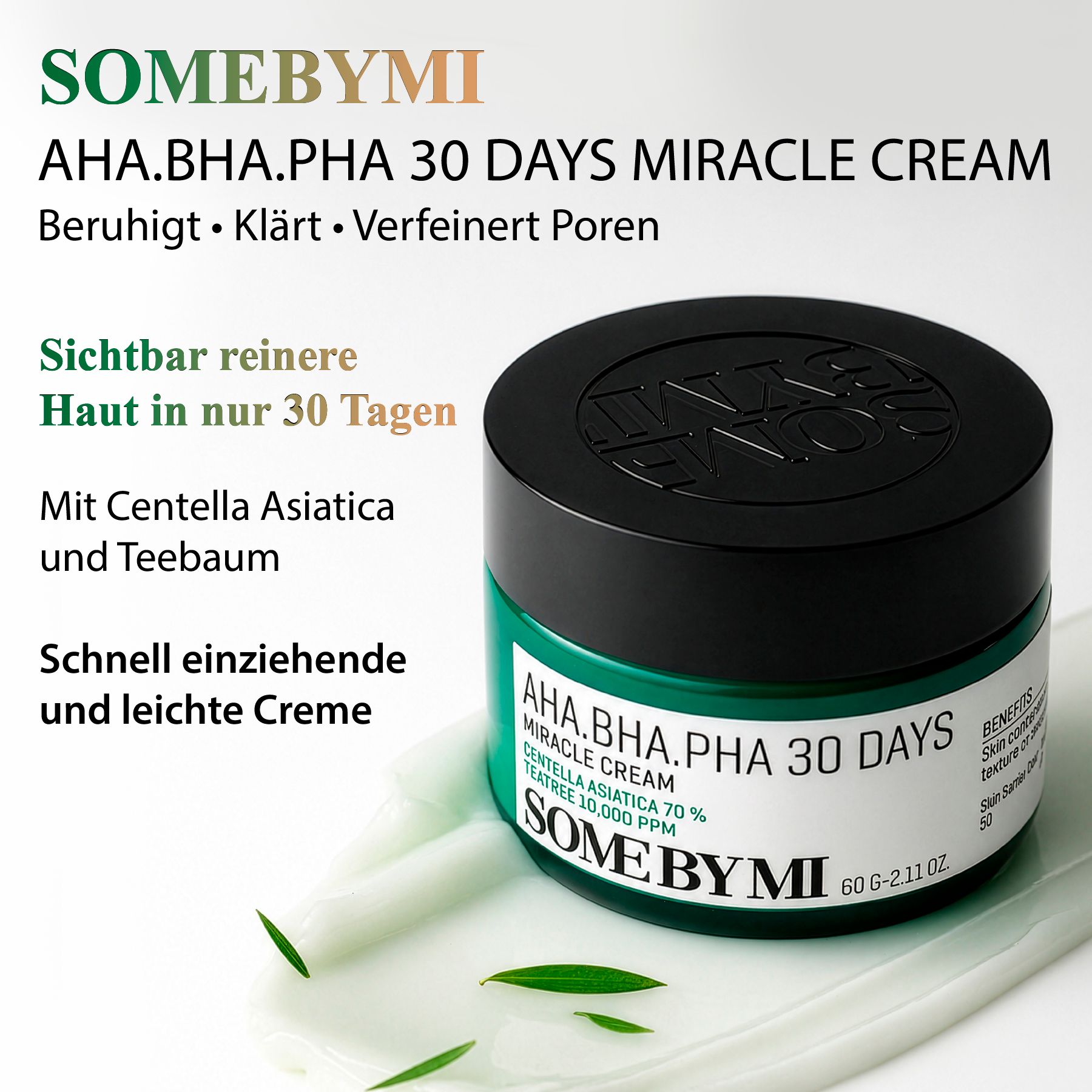 Vasetto verde con coperchio nero, SOME BY MI AHA.BHA.PHA 30 DAYS MIRACLE CREAM.