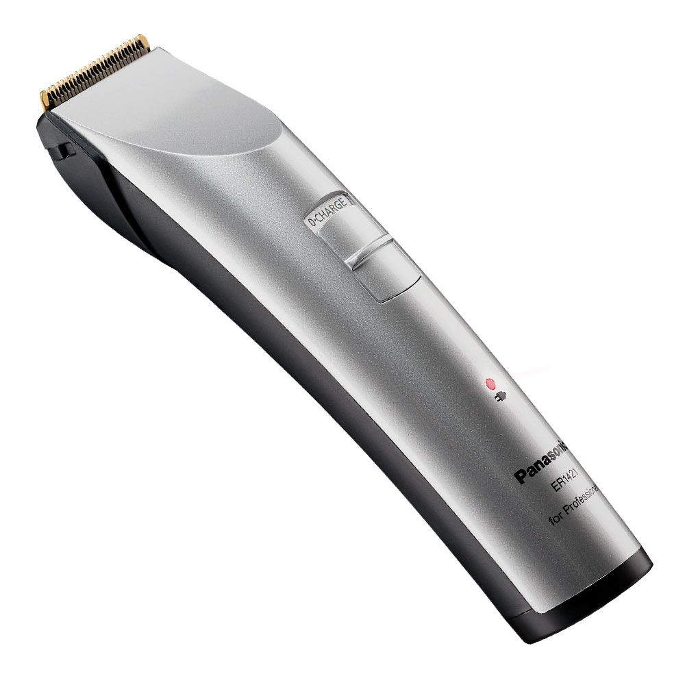 Tosatrice argentata. Visibile "CHARGE". In basso, "Panasonic ER1421 for Professionals".
