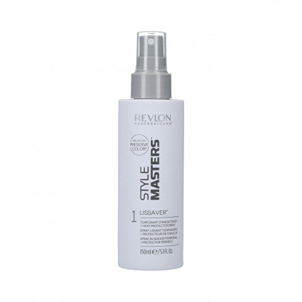 Spray bianco con erogatore grigio. Scritte: Revlon Professional, Style Masters, Lissaver. 150ml.