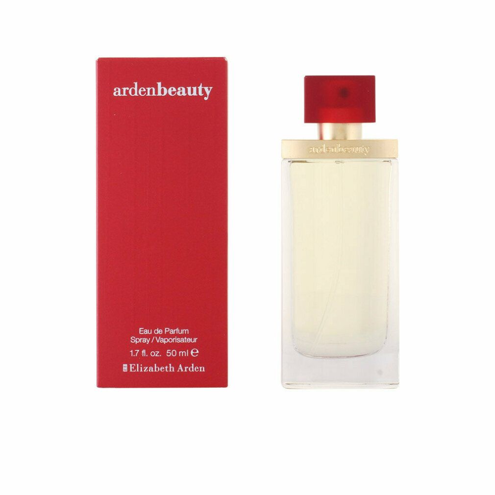 Flacone di profumo e confezione rossa. Scritta 'ardenbeauty' e 'Elizabeth Arden'.