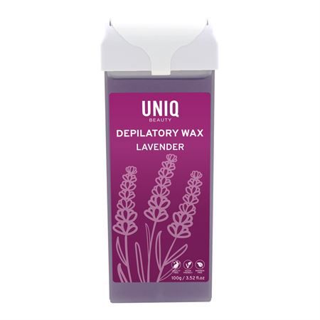 Cartuccia di cera depilatoria UNIQ BEAUTY Lavanda con motivo di lavanda e indicazione 100g/3.52oz.