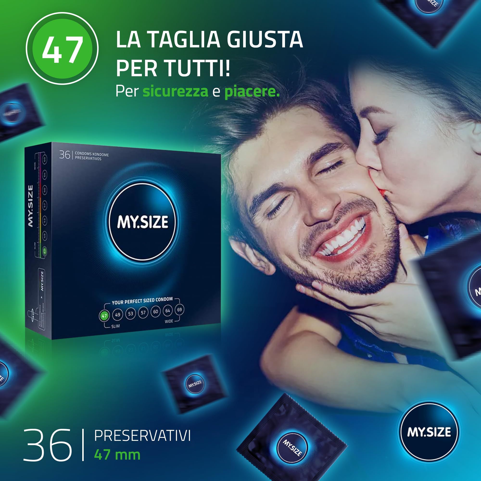 Confezione da 36 preservativi MY.SIZE, misura 47 mm.