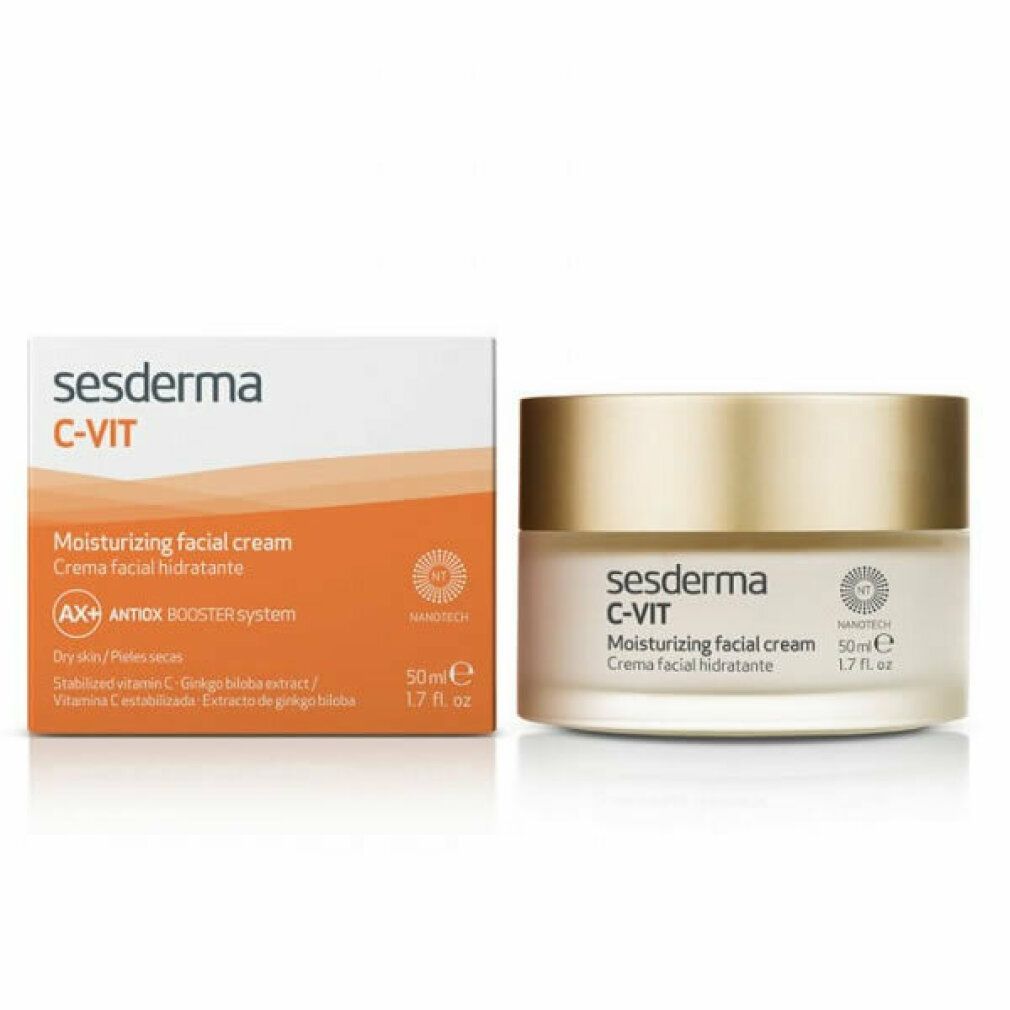 Vaso e scatola di crema. Scritta: sesderma C-VIT. Crema idratante viso. 50ml.