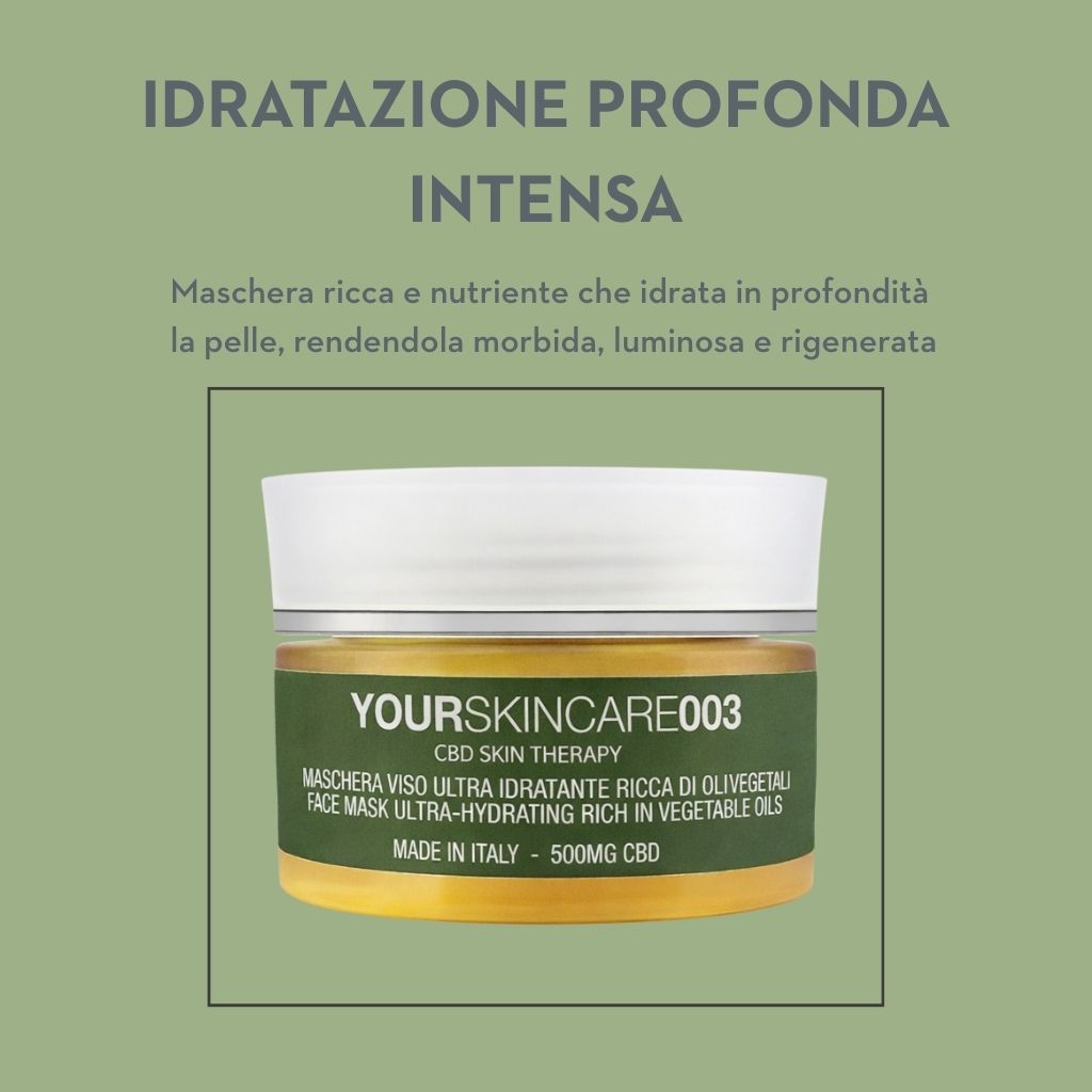 Maschera Viso CBD Dorata Ultra Idratante – Trattamento Nutriente, Illuminante e Rigenerante