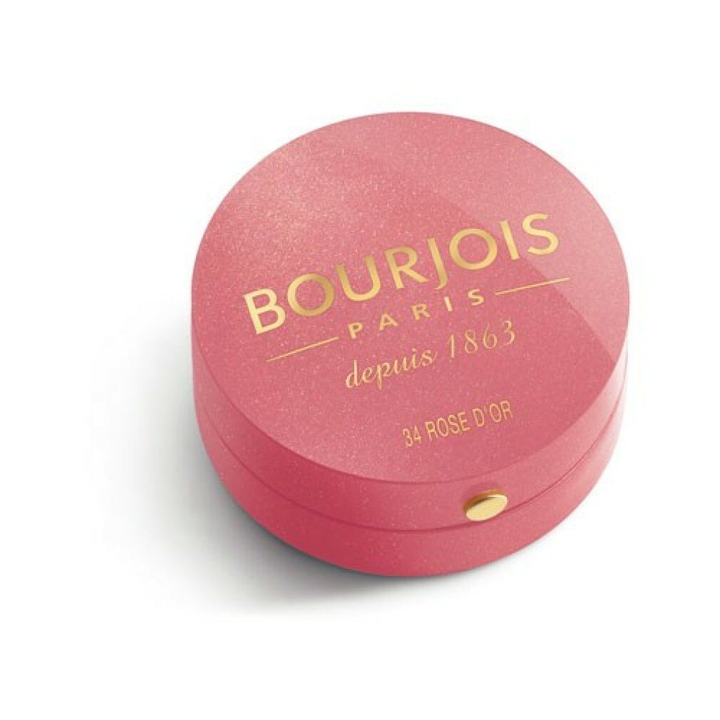 Confezione di fard Bourjois rosa. Scritta: Bourjois Paris, depuis 1863, 34 Rose Dor.