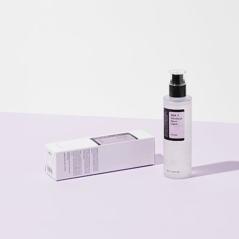 AHA 7 Whitehead Power Liquid e confezione. Flacone con tappo nero ed etichetta viola. Marchio: COSRX.