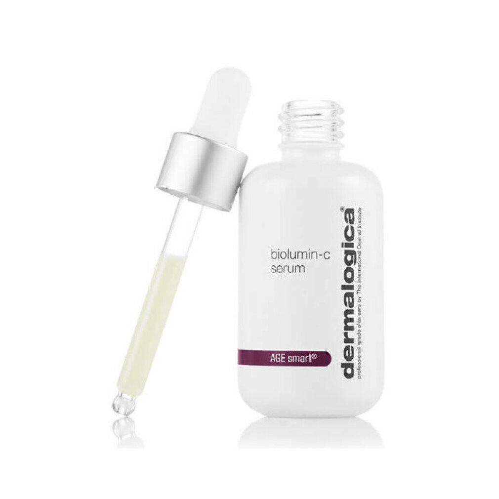 Flacone bianco con contagocce. Scritta: biolumin-c serum, dermalogica, AGE smart.