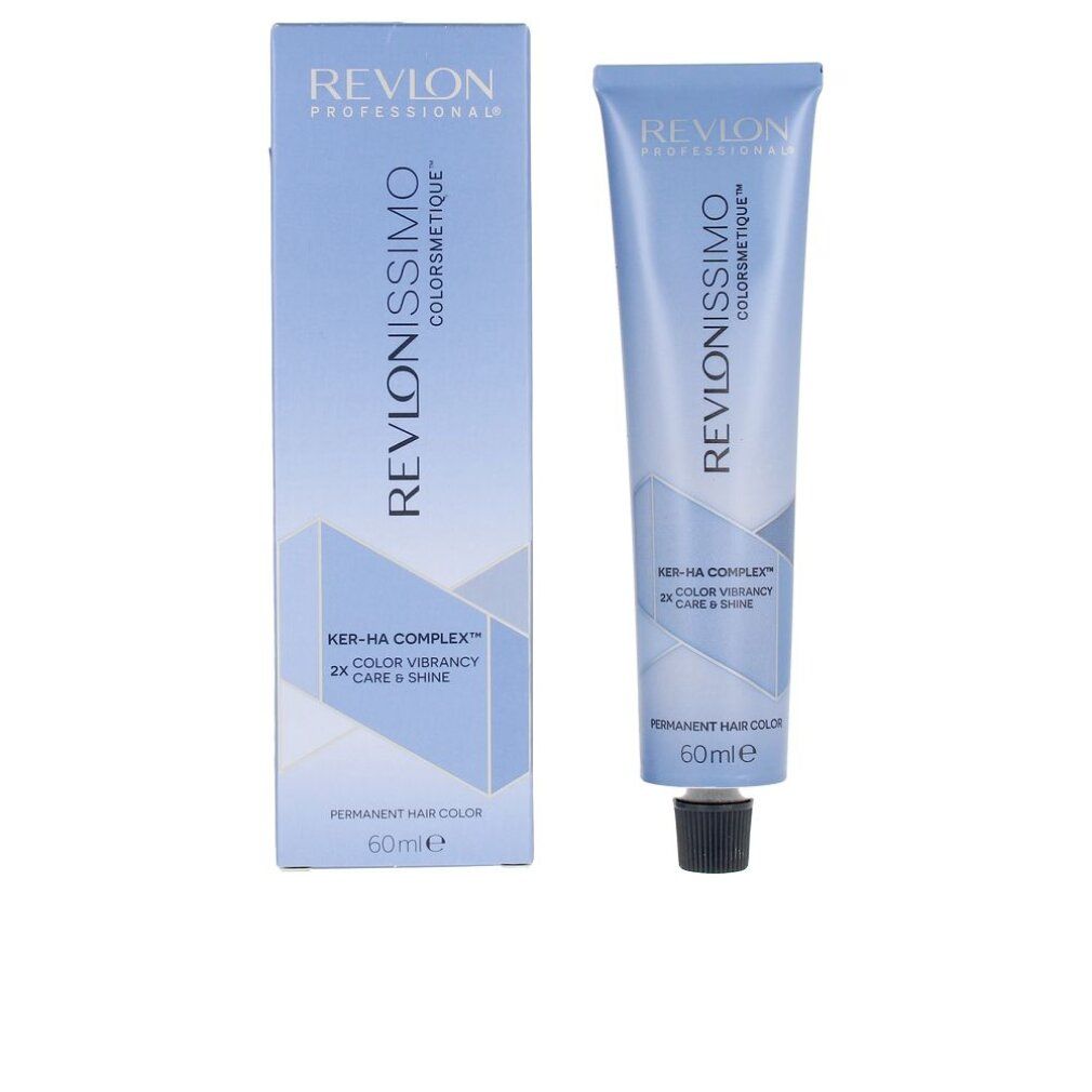 Tubo e scatola di tinta per capelli. Scritto: Revlonissimo Colorsmetique. Tonalità 8,01. 60 ml.