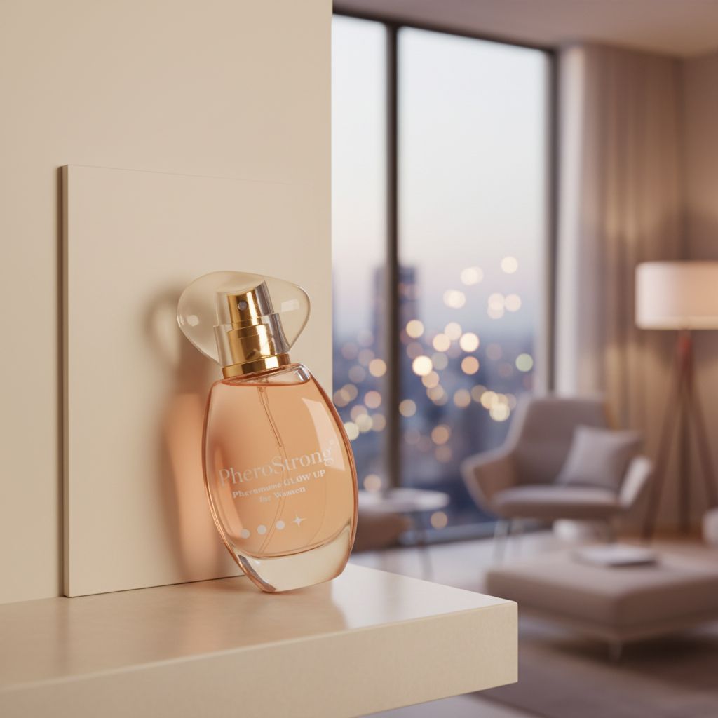 Flacone di profumo PheroStrong Pheromone GLOW UP for Women e confezione.
