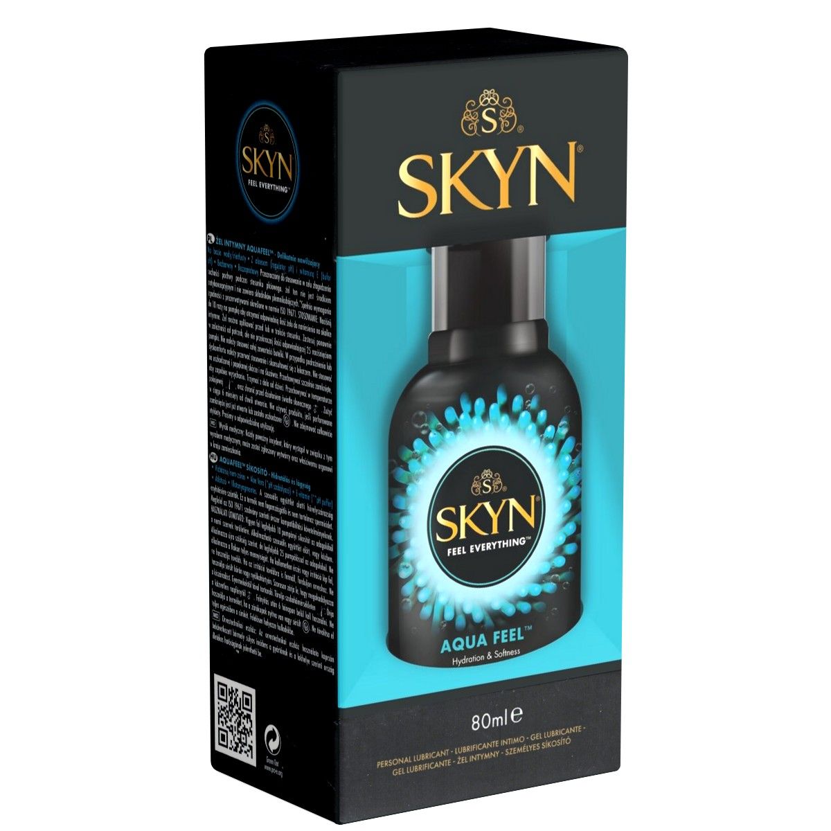 Confezione in cartone del gel lubrificante SKYN Aqua Feel con illustrazione del flacone.