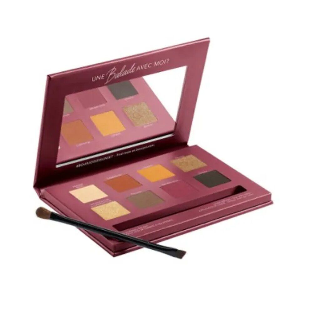 Palette ombretti Bourjois nº3 Quai De Seine Sunset Edition. 9 colori, specchio, pennello. Astuccio bordeaux aperto.