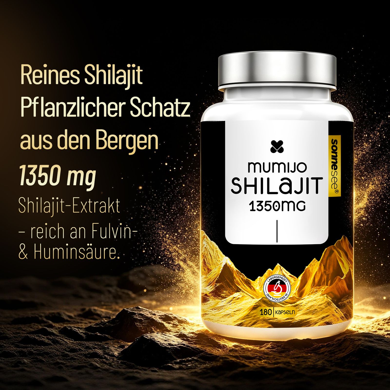 Flacone di estratto di Shilajit, 1350 mg per capsula, 180 capsule.