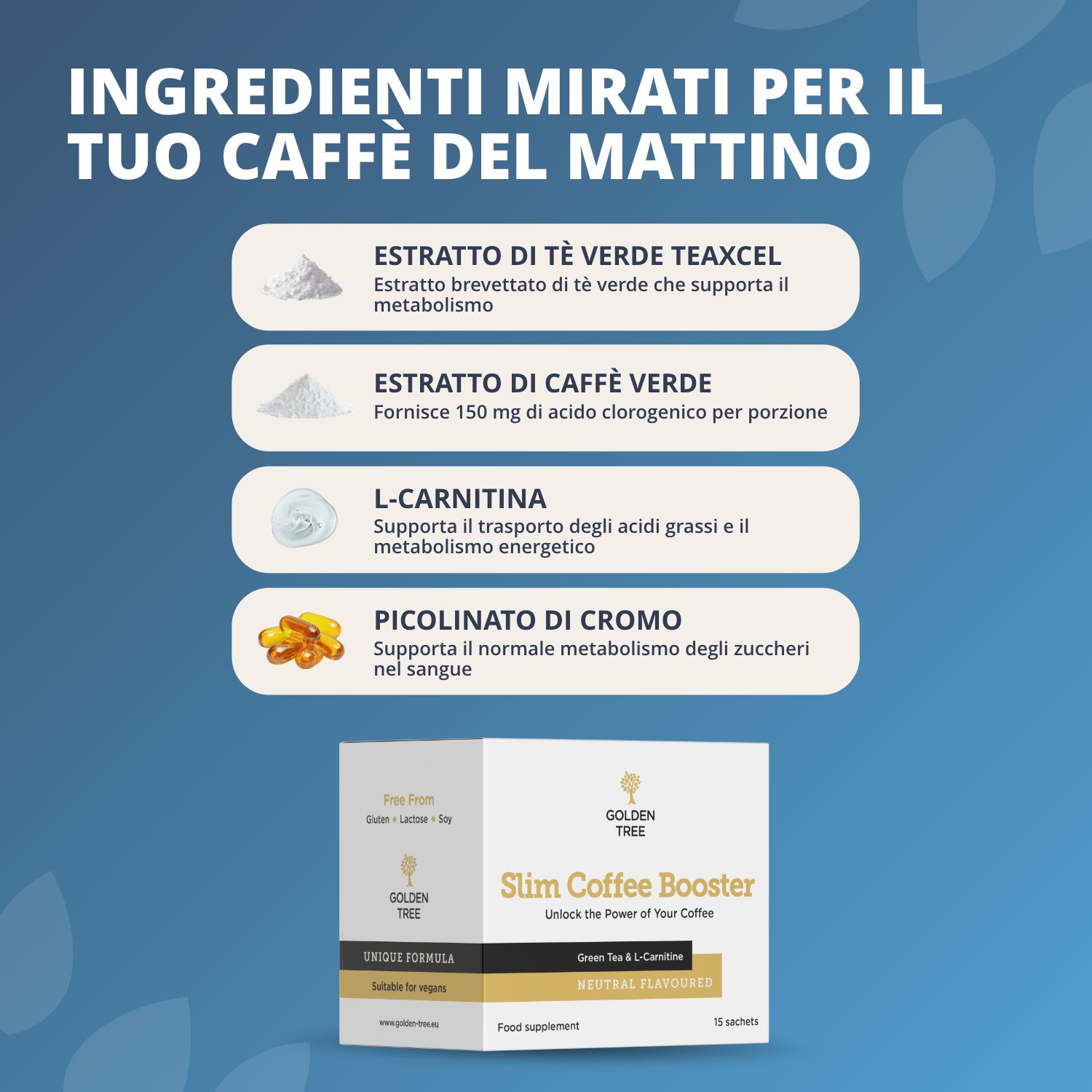 Golden Tree Slim Coffee Booster: Ingredienti per il tuo caffè mattutino.