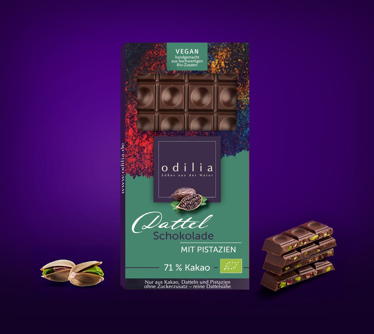 odilia Cioccolato biologico ai datteri con pistacchio 71% cacao