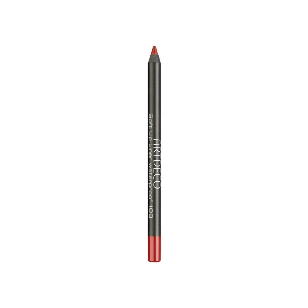 Artdeco Soft Lip Liner Waterproof 108. Matita labbra rossa con corpo nero. Punta e base rosse.