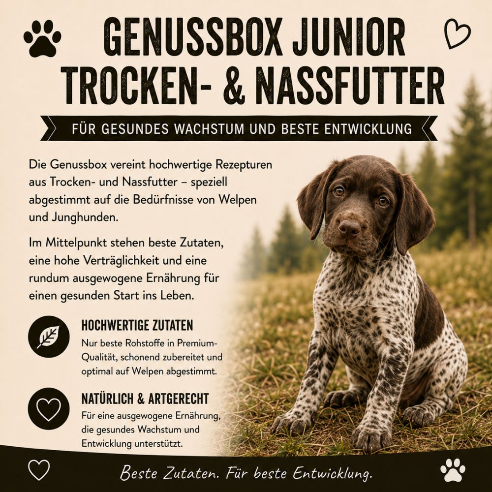 Informazioni sulla scatola Wildfang Junior per cuccioli e cani giovani.