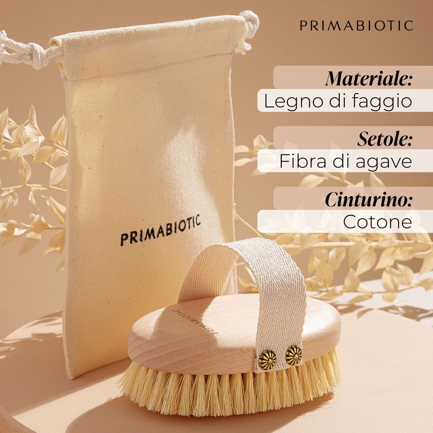 Primabiotic Spazzola per massaggio corpo con custodia, prodotto ecologico dall'Europa