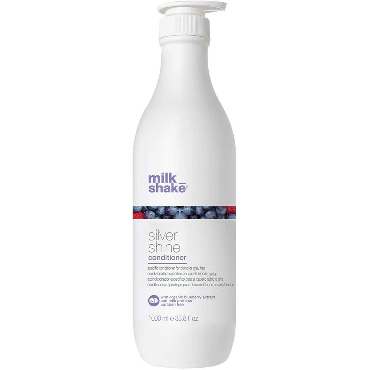 Flacone bianco con pompa per milk_shake Silver Shine Conditioner.