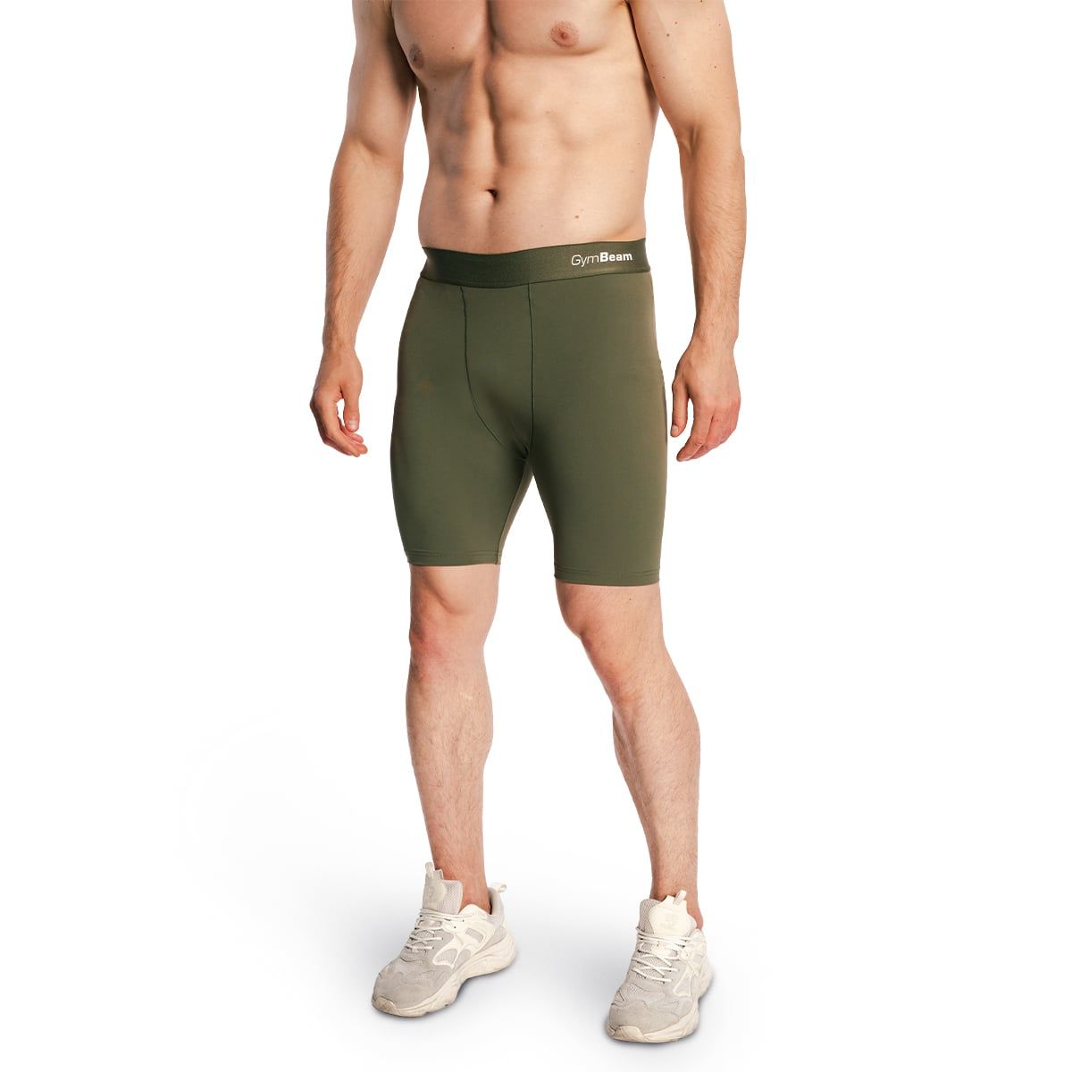 GymBeam Pantaloncini uomo Combat slim con elastico Olive Grey