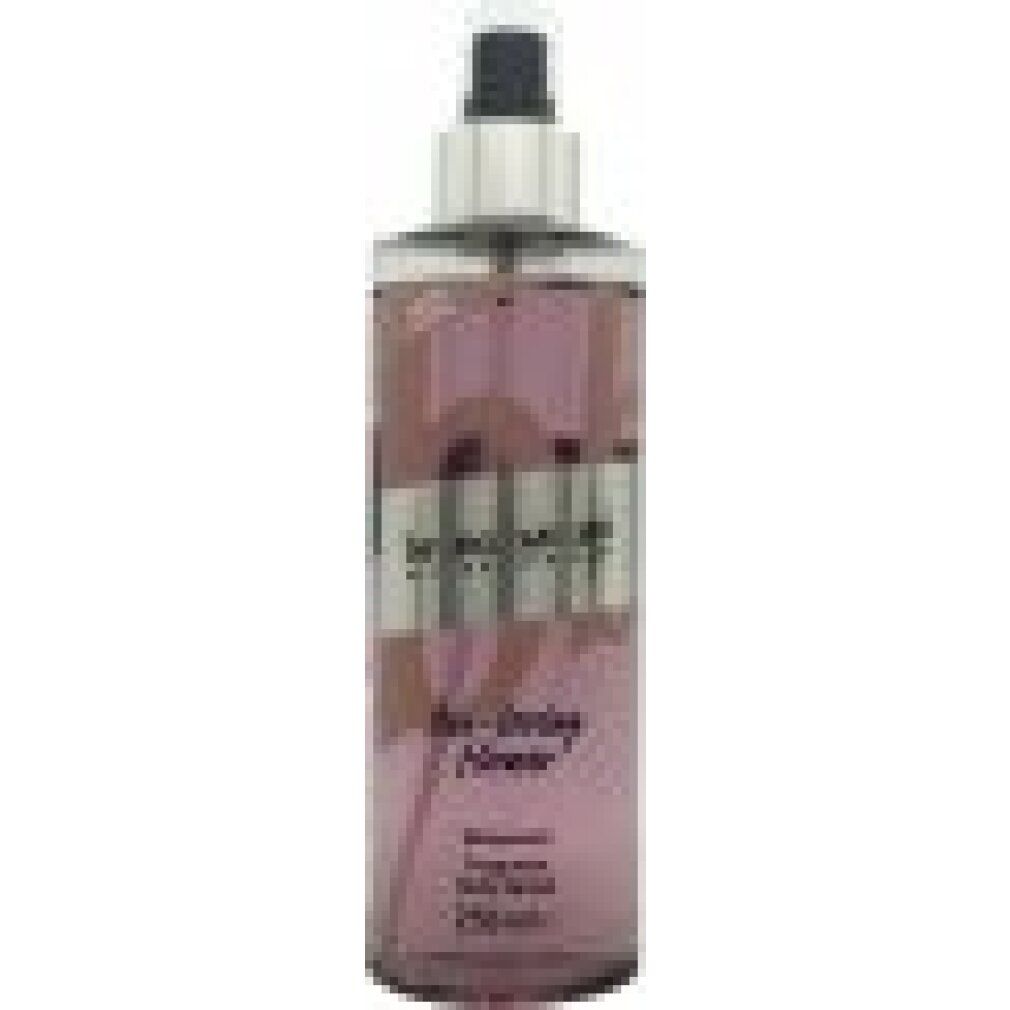 Flacone di body mist con vaporizzatore. Scritta: bruno banani, fun-loving flower, Woman, Fragrance Body Splash, 250 ml.
