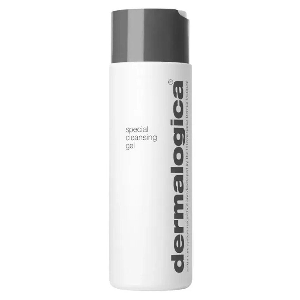 Flacone bianco con tappo grigio. Scritta: Dermalogica, Special Cleansing Gel.