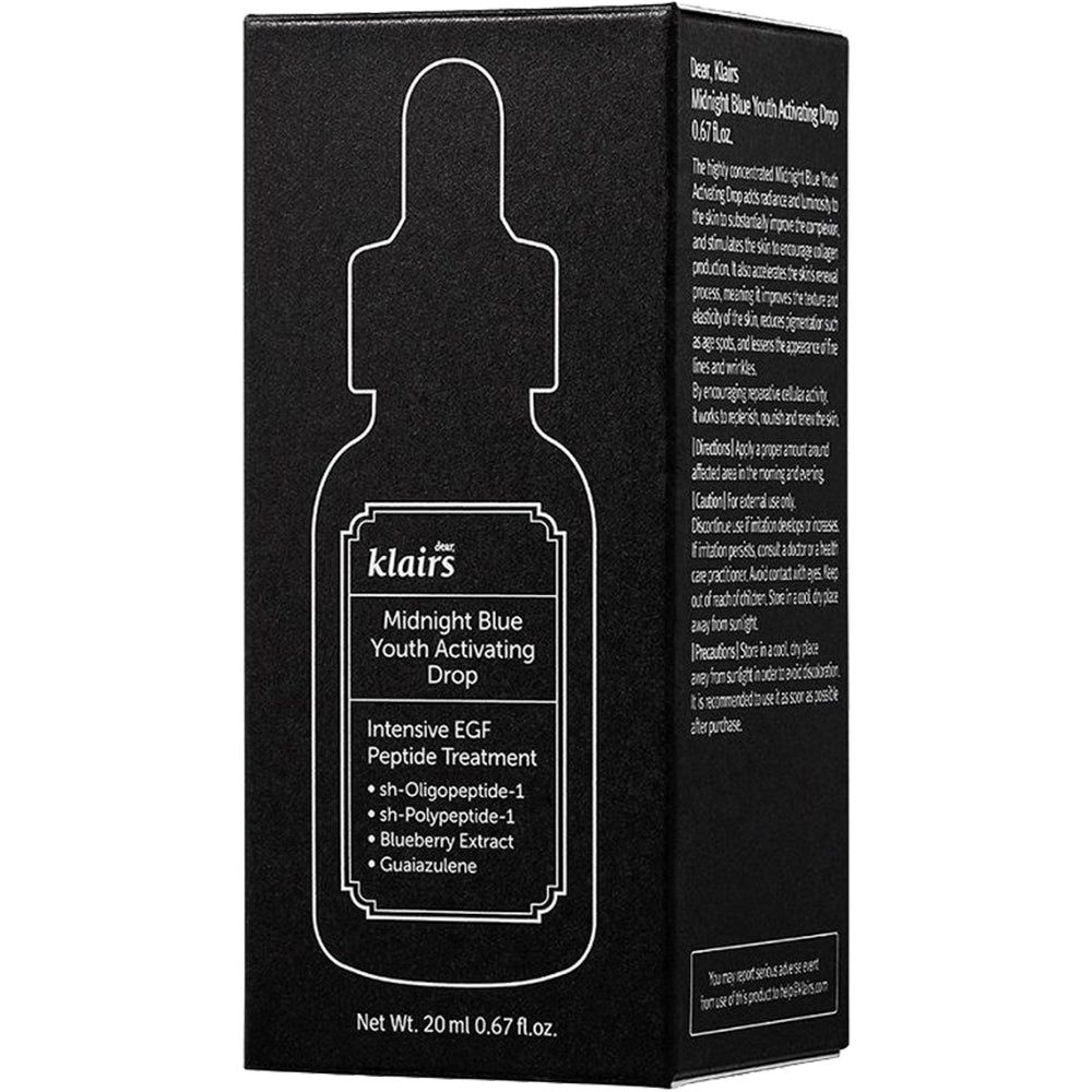 Confezione del prodotto nera con contorno bianco del flacone e testo. Nome del prodotto e dettagli visibili.