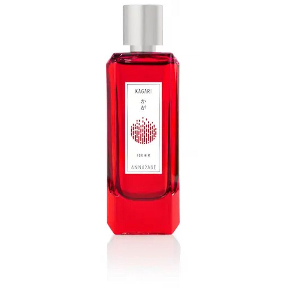 Flacone rosso con tappo bianco. Scritte: KAGARI, FOR HIM, ANNAYAKE. Design giapponese.