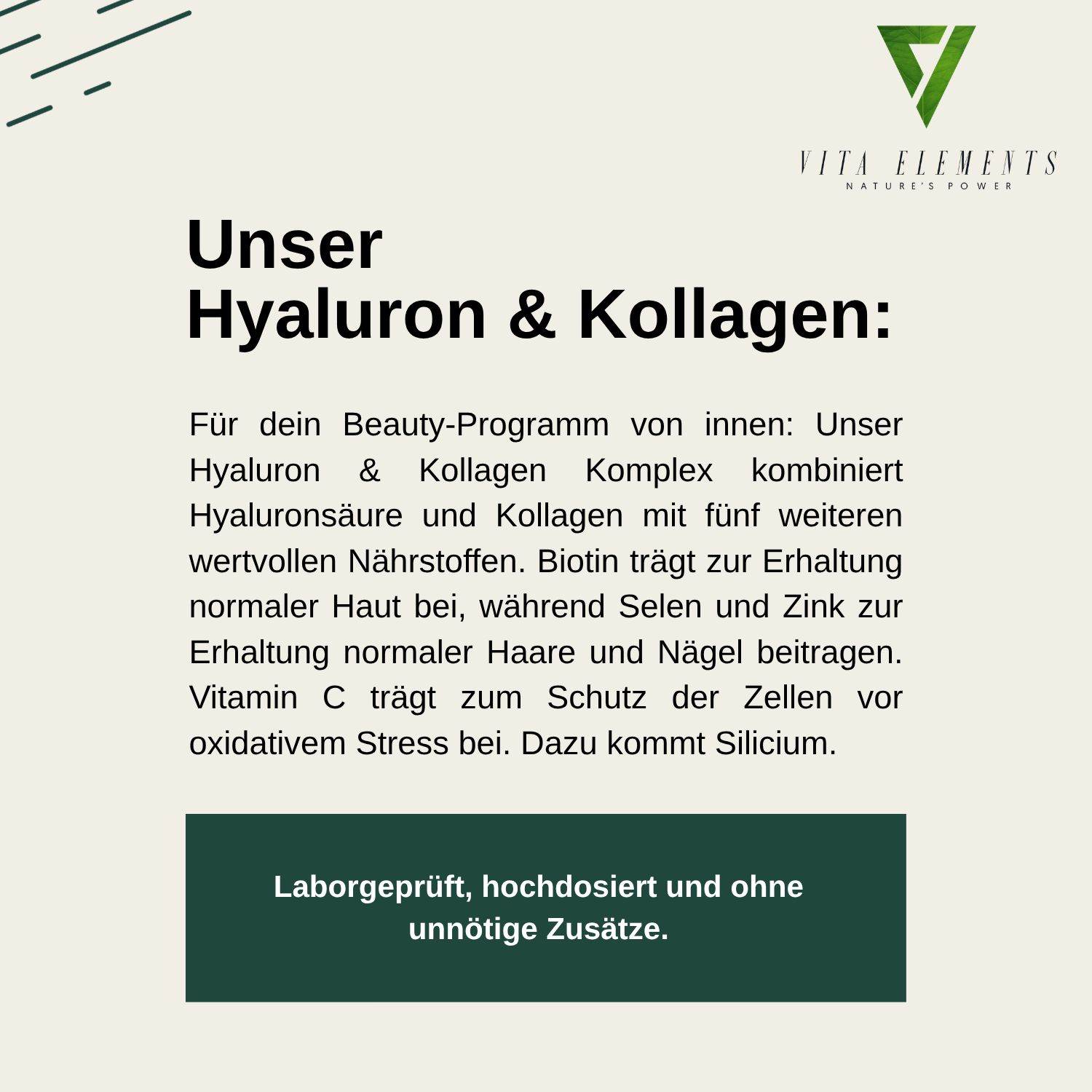 Informazioni sulle capsule Vita Elements Hyaluron & Kollagen Complex.