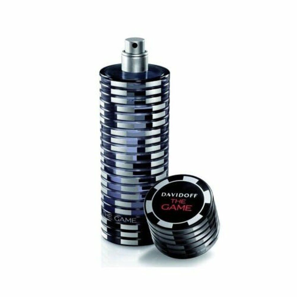 Flacone cilindrico con design nero e argento. Il tappo è accanto.