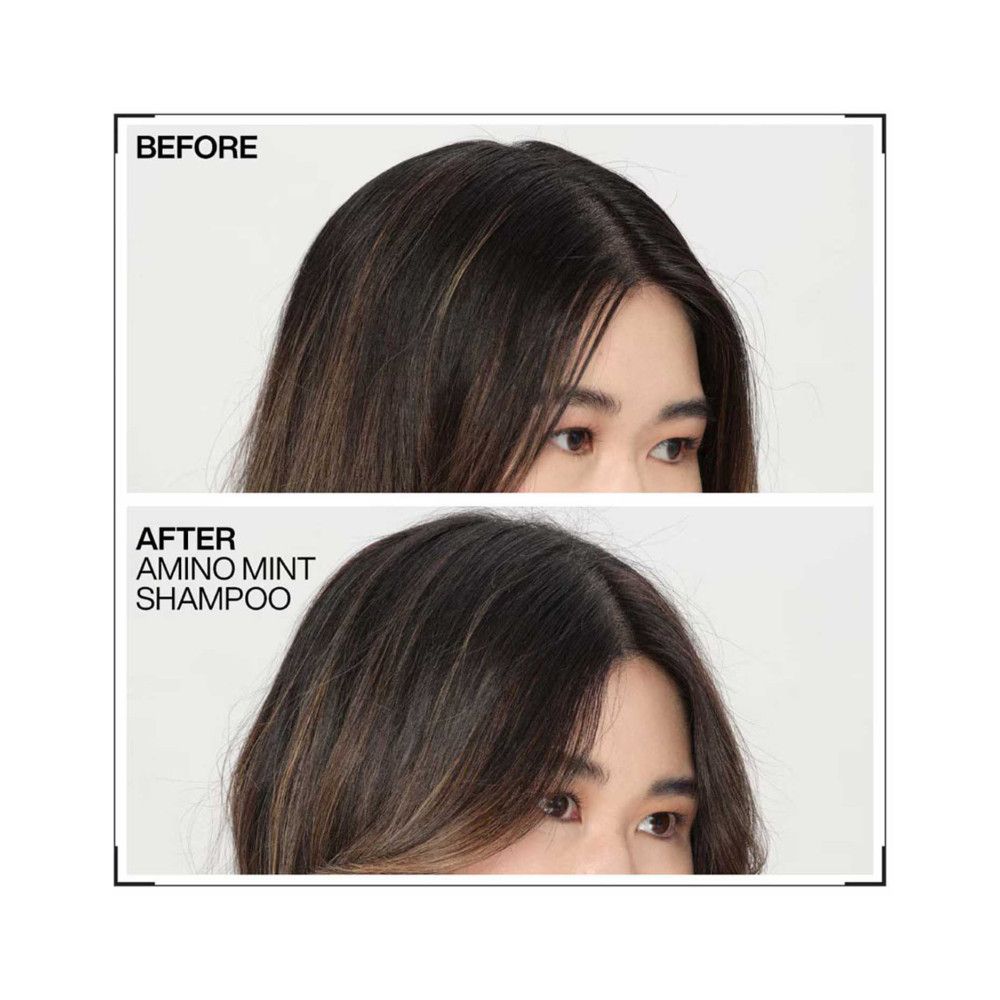 Confronto prima-dopo. Sopra: capelli prima dell'uso. Sotto: capelli dopo l'uso dello shampoo Amino Mint.