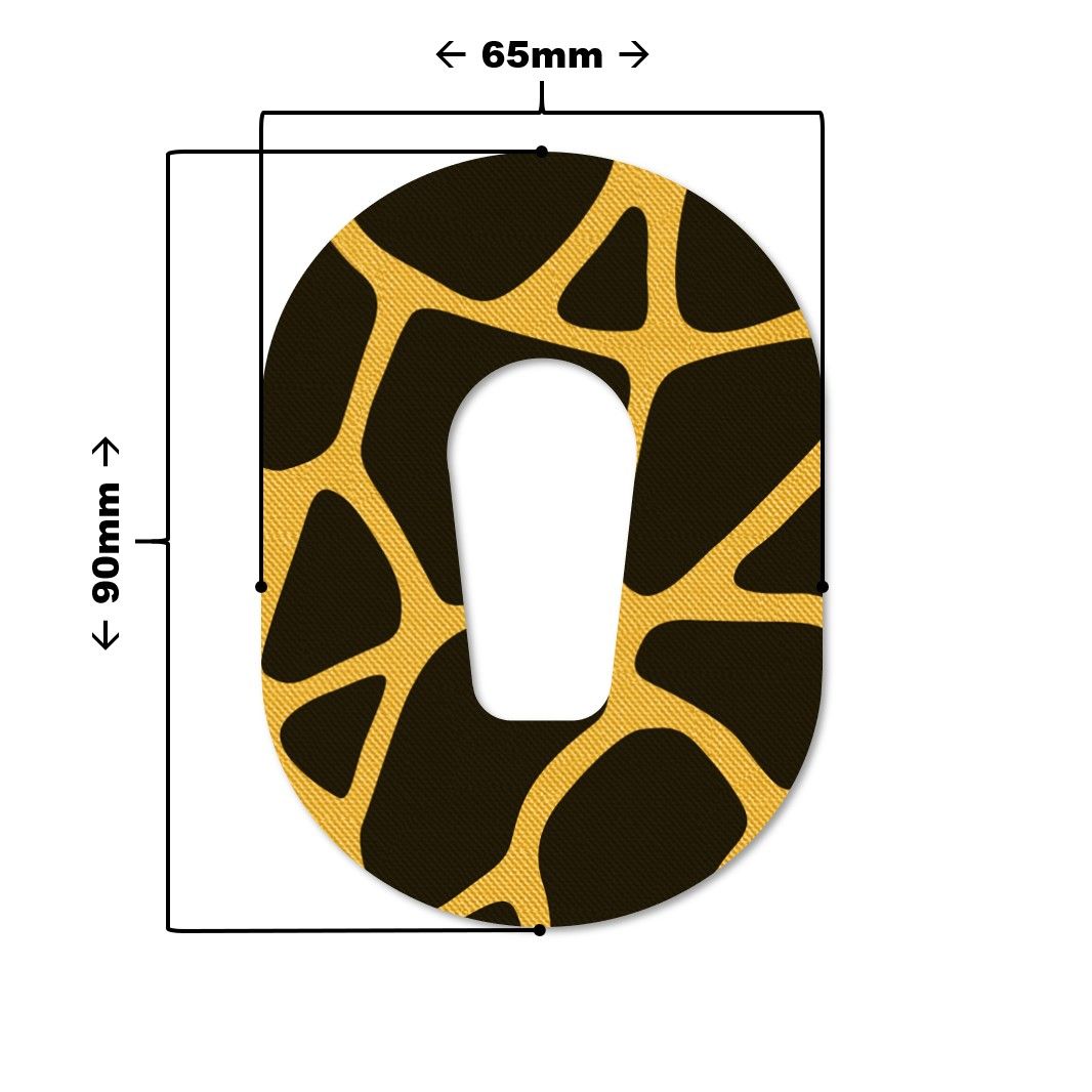 Cerotto ovale con motivo a giraffa. Dimensioni: 90x65mm. Per Dexcom G6.